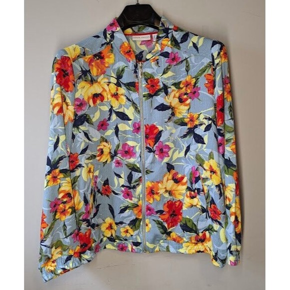 Susan Graver Tropical Floral Bomber Style Jacket Size 1X - Picture 1 of 4